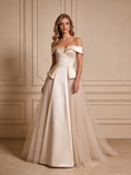 Elegant Wedding Dress Off Shoulder Pleated Tulle Wedding Dress HZ0319