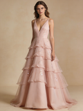 Beauty Prom Dress A Line V-neck Pleated Birthday Party Outfits Gala Dress Evening Gown HZ0319