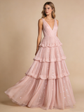 Fashion Prom Dress V-neck Tulle Pleated Cocktail Outfits Gala Dress Evening Gown HZ0319