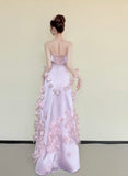 Beauty Prom Dress Light Pink Strapless Floral Gala Dress Evening Gown Birthday Party Outfits HZ0319