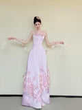 Beauty Prom Dress Light Pink Strapless Floral Gala Dress Evening Gown Birthday Party Outfits HZ0319