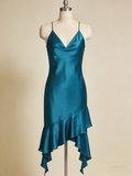 Beauty Prom Dress Satin V-neck Ruffle Gala Dress Evening Gown Birthday Party Outfits HZ0319