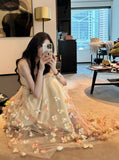 Charming Prom Dress Spaghetti Straps Pleated Tulle Floral Gala Evening Gown Dress Birthday Party Outfits HZ0319
