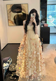 Charming Prom Dress Spaghetti Straps Pleated Tulle Floral Gala Evening Gown Dress Birthday Party Outfits HZ0319