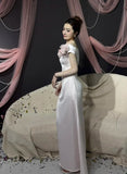 Elegant Prom Dress Satin Off Shoulder Birthday Party Outfits Light Pink Evening Gown Gala Dress HZ0319