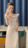 Elegant Prom Dress Satin Off Shoulder Birthday Party Outfits Light Pink Evening Gown Gala Dress HZ0319
