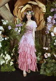 Beauty Prom Dress V-neck Tiered Birthday Party Outfits Pink Evening Gown Gala Dress HZ0319
