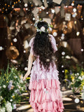 Beauty Prom Dress V-neck Tiered Birthday Party Outfits Pink Evening Gown Gala Dress HZ0319