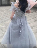 Beauty Prom Dress Off Shoulder Pleated Gala Gown Birthday Party Outfits Tulle Evening Dress HZ0319