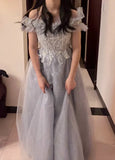 Beauty Prom Dress Off Shoulder Pleated Gala Gown Birthday Party Outfits Tulle Evening Dress HZ0319
