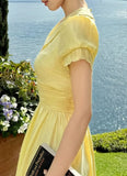 Elegant Prom Dress Light Yellow U-neck Pleated Party Outfits Gala Gown Evening Dresses HZ0319