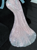 Vintage Shiny Pink Sequined Sweetheart Design Mermaid Prom Dress Evening Dress HZ0319
