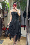 Charming Prom Dress Black Spaghetti Straps Ruffle Evening Dresses Chiffon Gala Gown Cocktail Outfits HZ0319