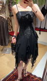 Charming Prom Dress Black Spaghetti Straps Ruffle Evening Dresses Chiffon Gala Gown Cocktail Outfits HZ0319