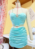 Pretty Homecoming Dress Sweetheart Pleated Two Piece Short Prom Dress Cocktail Outfits Birthday Party Dress HZ0319