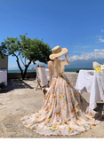 New Fashion Floral V-neck Design Elegant Beach Holiday A-line Sleeveless Halter Dress Summer Dress, HZ0319