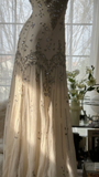 Elegant Ivory Straps Sheath Chiffon Beaded Vintage Long Evening Party Dresses, HZ0319