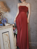 Burgundy Spaghetti Straps A-Line Satin Pleated Long Evening Party Dresses, HZ0319