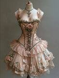 Retro 3D Floral Design Lolita Princess Dress A-line Beaded Chiffon Tiered Party Dress Homecoming Dress HZ0319