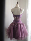 Retro Purple Beading Design A-line Tulle Spaghetti Strap Party Dresses Homecoming Dresses, HZ0319