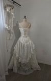 Retro Spaghetti Straps A-Line Lace Ruffles Vintage Wedding Dress Eveing Dress, HZ0319