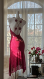Vintage Shiny Sequin Rose Red Backless Design A-line Romantic Chiffon Evening Dress Prom Dress HZ0319