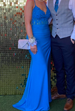 Fashion Prom Dress Blue Spaghetti Straps Slit Evening Dress Long Party Outfits Gala Gown HZ0319