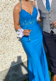 Fashion Prom Dress Blue Spaghetti Straps Slit Evening Dress Long Party Outfits Gala Gown HZ0319