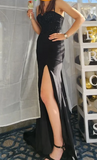 Sexy Prom Dress Black Spaghetti Straps Slit Long Gala Gown Evening Dress Party Outfits HZ0319