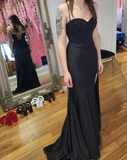 Sexy Prom Dress Black Spaghetti Straps Slit Long Gala Gown Evening Dress Party Outfits HZ0319