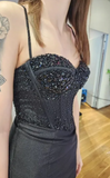 Sexy Prom Dress Black Spaghetti Straps Slit Long Gala Gown Evening Dress Party Outfits HZ0319