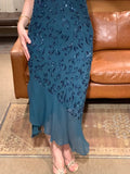 90s Retro Prom Dress Navy Blue Spaghetti Straps Beading Sheath Gala Gown Evening Dress Party Outfits HZ0319