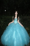 90s Retro Ball Gown Light Blue Sweetheart Ruffle Gala Gown Evening Dress Prom Dress HZ0319