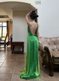 90s Prom Dress Ombre Green Spaghetti Straps Backless Gala Gown Evening Dress Party Outfits HZ0319