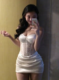 Sexy Homecoming Dress Strapless Pleated Beading Short Prom Dress Back to School Outfits Birthday Party Dress HZ0319