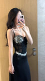 Sexy Prom Dress Black Spaghetti Straps Sheath Sequins Gala Gown Evening Dress Party Outfits HZ0319