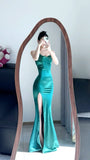 Elegant Prom Dress Spaghetti Straps Sheath Slit Mermaid Gala Gown Evening Dress Party Outfits HZ0319
