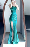 Elegant Prom Dress Spaghetti Straps Sheath Slit Mermaid Gala Gown Evening Dress Party Outfits HZ0319