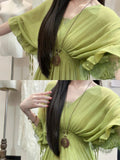 Beauty Prom Dress Green V-neck Pleated Gala Gown Evening Dress Party Outfits HZ0319
