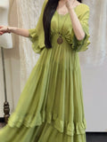 Beauty Prom Dress Green V-neck Pleated Gala Gown Evening Dress Party Outfits HZ0319