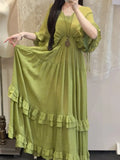 Beauty Prom Dress Green V-neck Pleated Gala Gown Evening Dress Party Outfits HZ0319