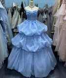 Chic Ball Gown Blue Sweetheart Pleated Floral Quinceanera Dress Evening Dress Gala Prom Gown HZ0319