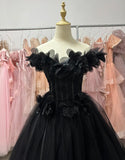 New Arrival Ball Gown Black Off Shoulder Tulle Quinceanera Dress Evening Dress Gala Prom Gown HZ0319