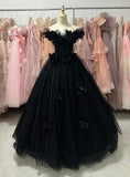 New Arrival Ball Gown Black Off Shoulder Tulle Quinceanera Dress Evening Dress Gala Prom Gown HZ0319