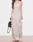 Chic Women Dress Spaghetti Straps Polka Dots Ruffle Birthday Party Outfits Seaside Dress Travel Dress HZ0319