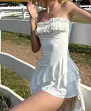 New Design Prom Dress White Strapless Pleated Gala Gown Evening Dress Party Outfits HZ0319