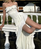 New Design Prom Dress White Strapless Pleated Gala Gown Evening Dress Party Outfits HZ0319