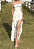 New Design Prom Dress White Strapless Pleated Gala Gown Evening Dress Party Outfits HZ0319