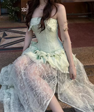 Beauty Prom Dress Light Green Strapless Slit Gala Gown Evening Dress Party Outfits HZ0319