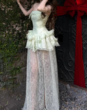 Beauty Prom Dress Light Green Strapless Slit Gala Gown Evening Dress Party Outfits HZ0319
